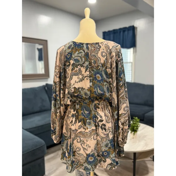 Free People Paisley Floral Mini Dress Small Boho Balloon Sleeve Fall Cottagecore - Image 4