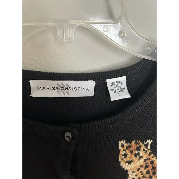 Marisa Cristina 90s Vintage Black Embroidered Safari Animal Cardigan Size Large - Image 9