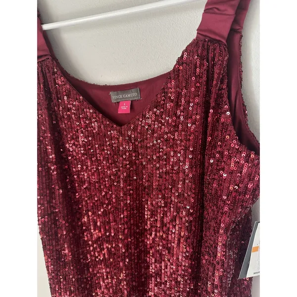 NWT Vince Camuto Small Womens Sequin Tank Top Red Lined V-Neck Party - Image 11