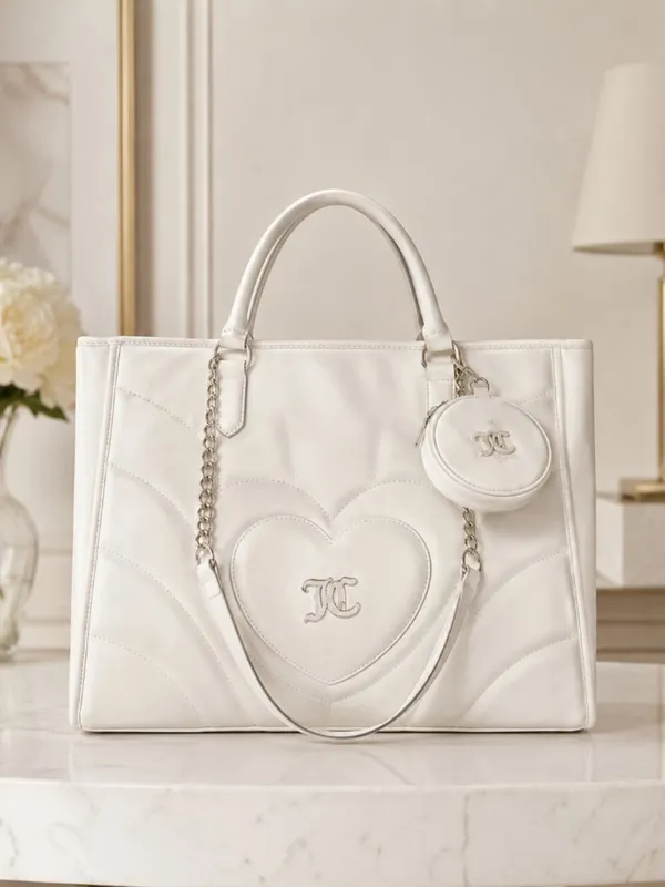 Juicy Couture Only You XL Quilted Tote Bag Set Ivory NWT - Image 2