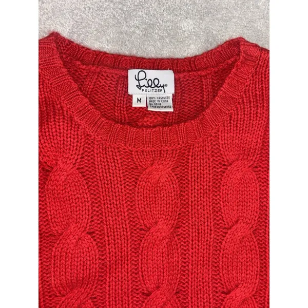 Lilly Pulitzer Sweater Womens Medium Cable Knit‎ Cashmere Pullover Outerwear Red - Image 3