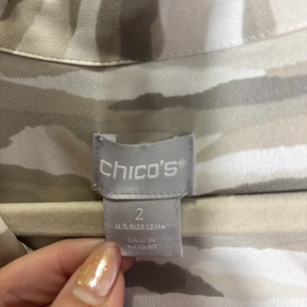 Chico's Neutral Print Maxi Dress Button Front Long‎ Sleeve Belted Size 2 (12/14) - Image 2