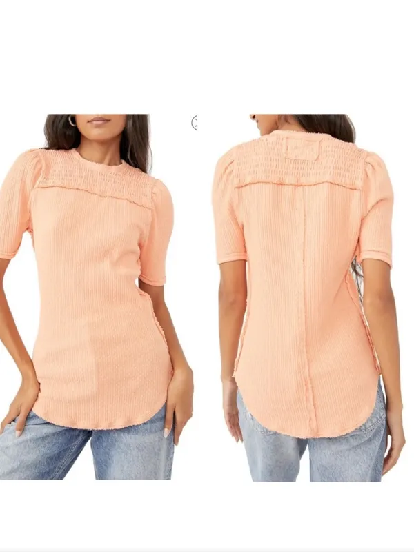FREE PEOPLE‎ Smocked Textured Care Red Delicious T-Shirt - Image 2