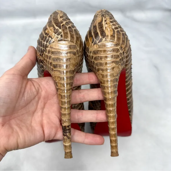 Christian Louboutin Altadama 140 Watersnake Open Toe Platform Heels Brown 38 - Image 8