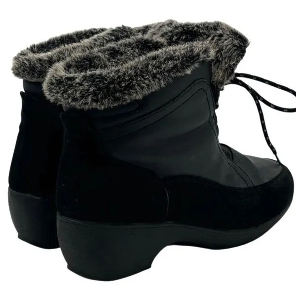 WEATHERPROOF Boots Women's Size 9 Black Linda Faux Fur Lace Up Snow Winter Shoes - Image 2