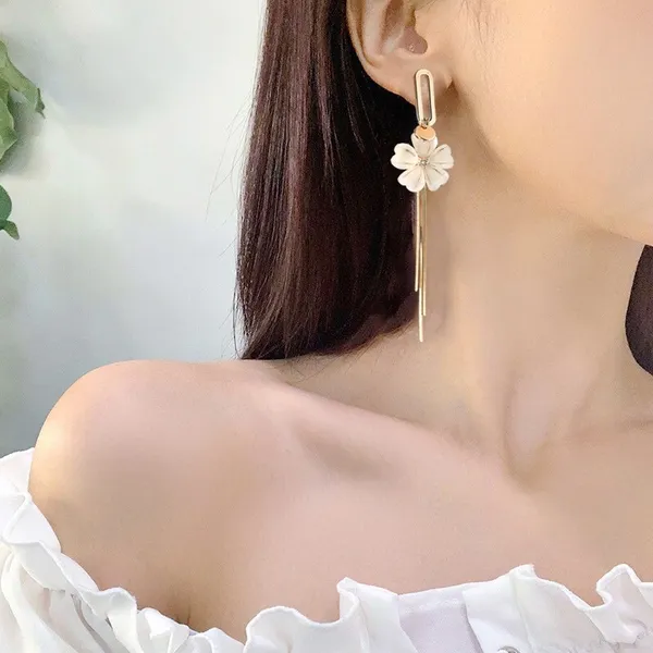 Elegant Flower Tassel Chain Dangle Drop Earrings for Women - Image 3