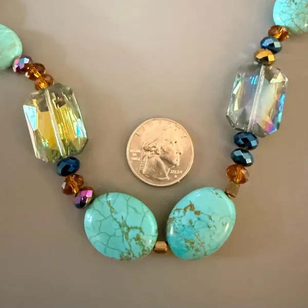Boho Turquoise Colored Howlite Crystal Toggle Clasp Statement Necklace Blue - Image 6