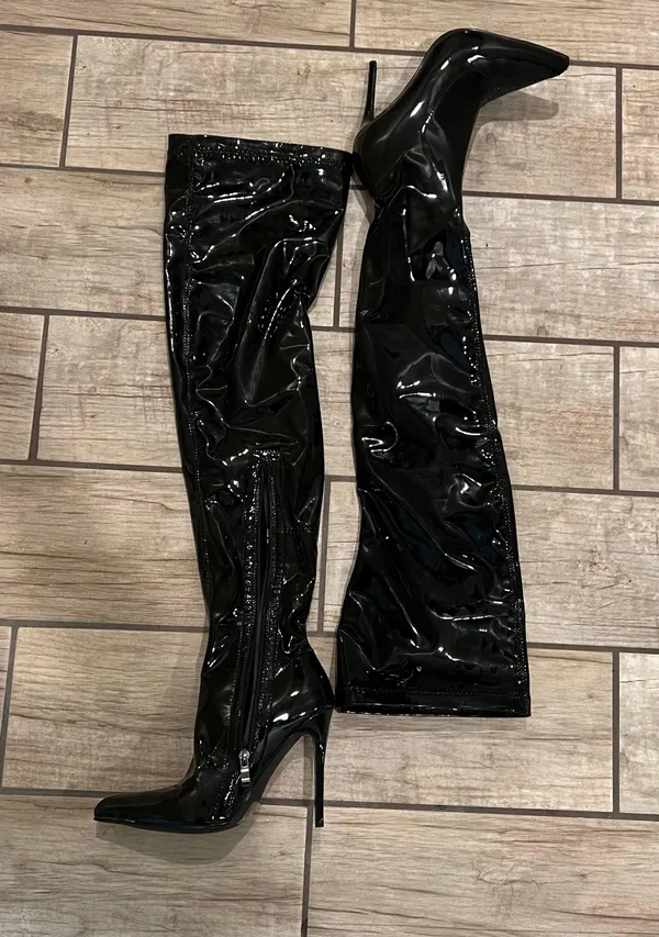 Over The Knee Glossy Stiletto Booth Tight High Boots Ultra High Heel Shoes Pointed Toe - Image 7