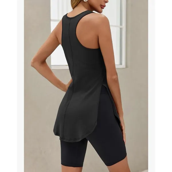 Womens‎ Black Racerback Tank Top Longline Side Slit Scoop Neck Tunic Size Small - Image 2