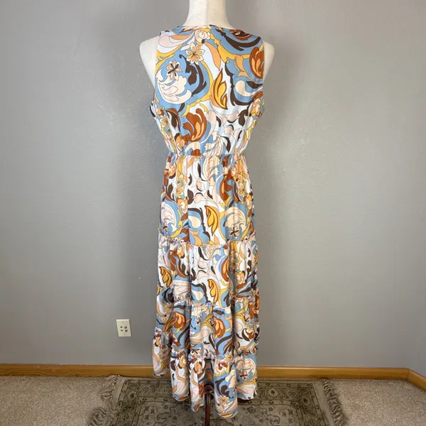 Boston‎ Proper Tiered Midi Maxi Dress Size S Sleeveless V-Neck Retro Paisley - Image 5