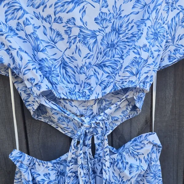 Olivaceous Blue and White Floral Mini Dress Size M - Image 6