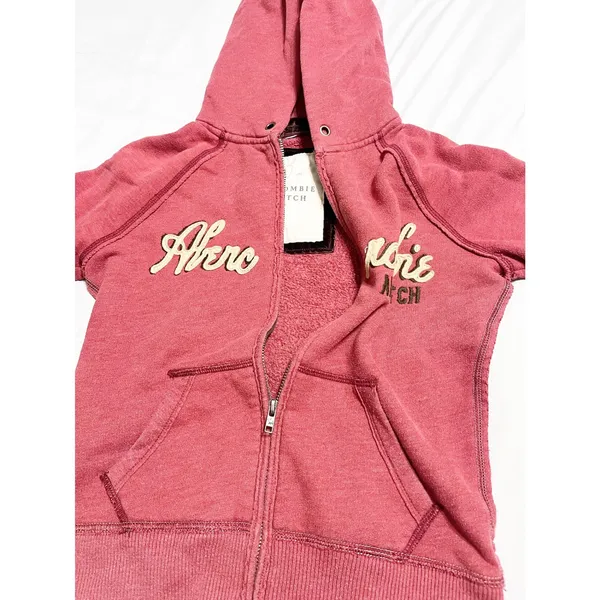 Abercrombie & Fitch Womens Y2K Vintage Full Zip Hoodie Embroidered Red Size M‎ - Image 2