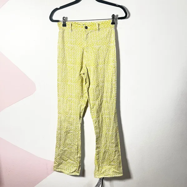 Motel Rocks Flare Trousers‎ Sz XS Green Geometric Retro Pants Vintage Inspired - Image 2