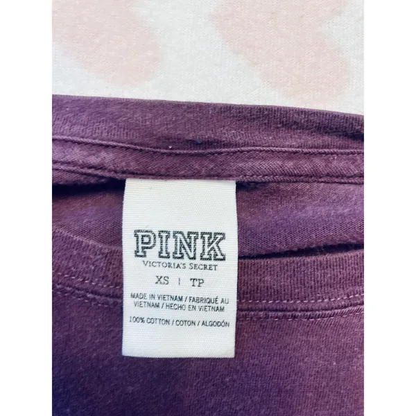 PINK Victoria's Secret Long Sleeve T-Shirt Women XS Plum Pocket Graphic Tee‎ - Image 3