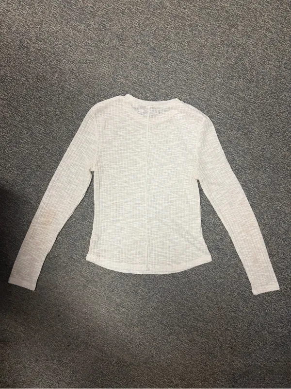 Free People We The Free White Marled Ribbed Long Sleeve Top Small - Image 4