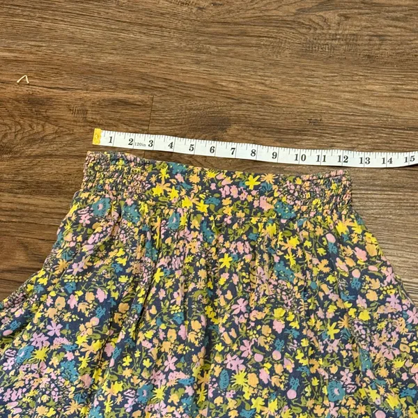 Free People Floral MIDI Skirt Smock Waist Yellow Gray Green Blue Small - Image 3