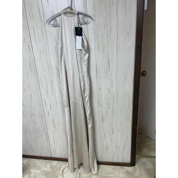 Club L London Adoria Champagne Satin High-Neck Maxi Dress Size 6 - Image 7