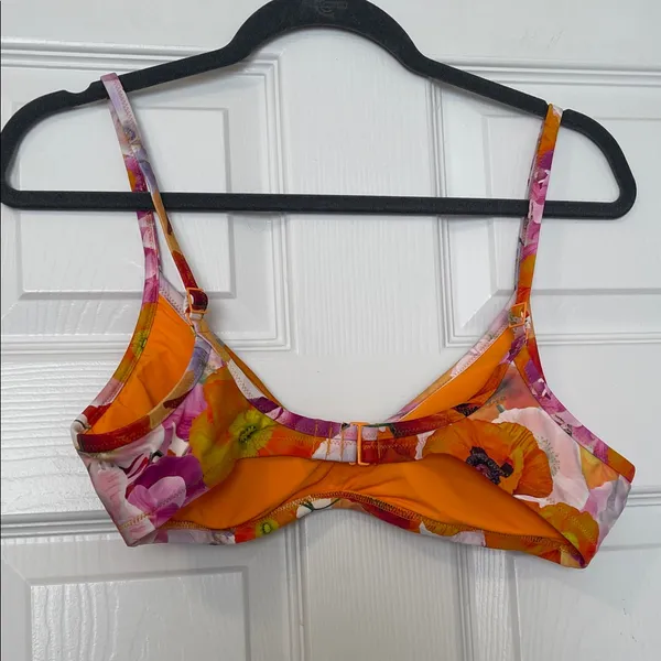 Floral Printed Scoop Bikini in Orange & Pink - Image 2