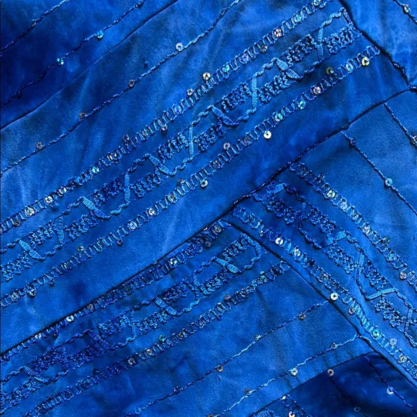 Blue Sequin Fitted Cap Sleeve Top Size L - Image 4