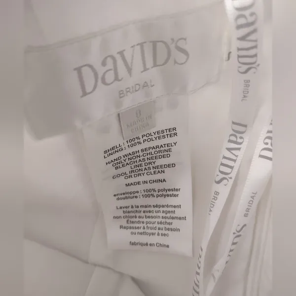 David's Bridal Strapless White Mini Wedding Bridal Dress - Image 7