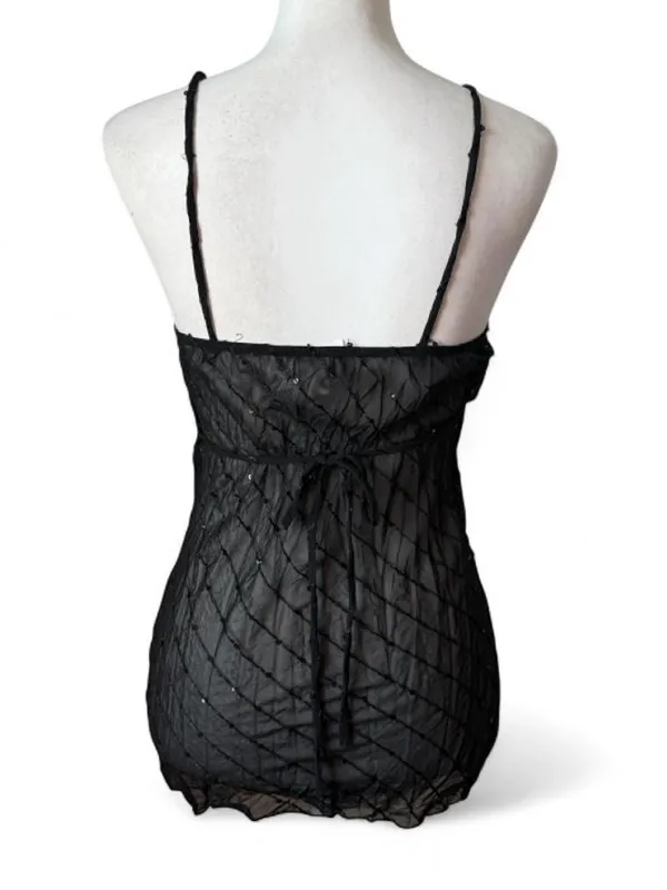 Vintage 90s Vintage Sheer Sequin Cami Black - Image 4