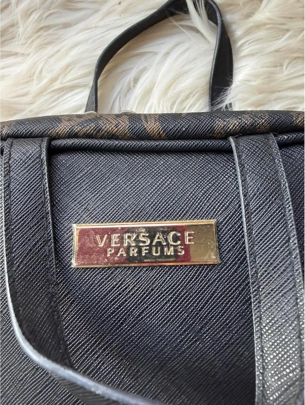 Versace Parfums Black and Brown Logo Cosmetic Bag - Image 2
