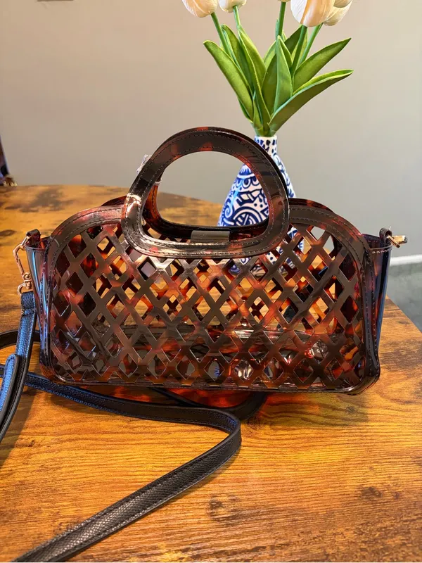 NWT Chic Brown Tortoise Shell Jelly Crossbody Handbag 2-in-1 Chic Summer Tote - Image 9