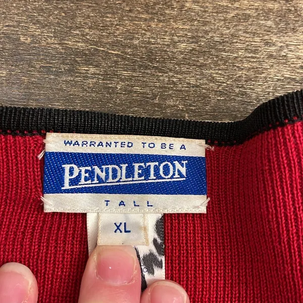 Pendleton Red Open Cardigan w Black‎ Snowflakes Wool Blend XL Tall - Image 2