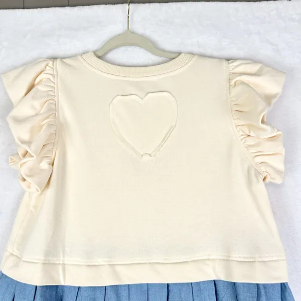 Entro Ruffle Sleeve Twofer Heart Stitch Back Dress Size Small NWT Pockets Ecru - Image 2