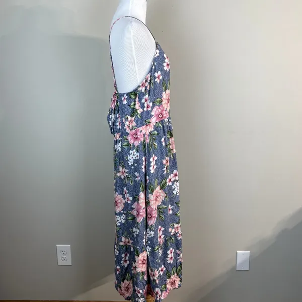 Hiatus Dress Womens XL Blue Pink‎ Floral Midi Strappy Open Back Casual Summer - Image 5