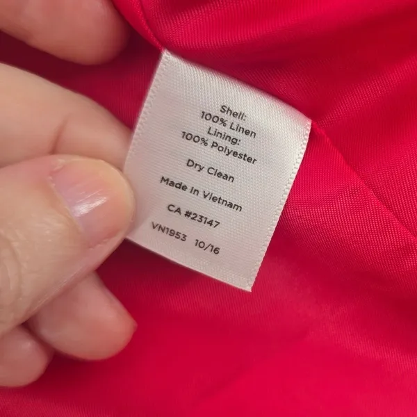Talbots‎ Linen Blazer Womens 14 Collarless Open Front Pink Raspberry EUC - Image 4