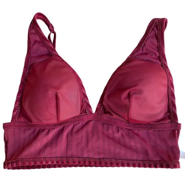 VS PINK burgundy maroon dark red striped velvet bralette top size M 80B - Image 5