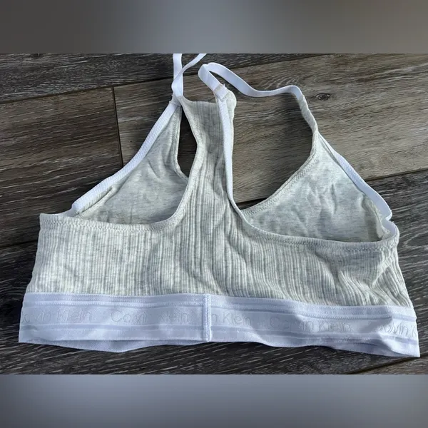 Calvin Klein Cream Ribbed Logo Bra - Image 3