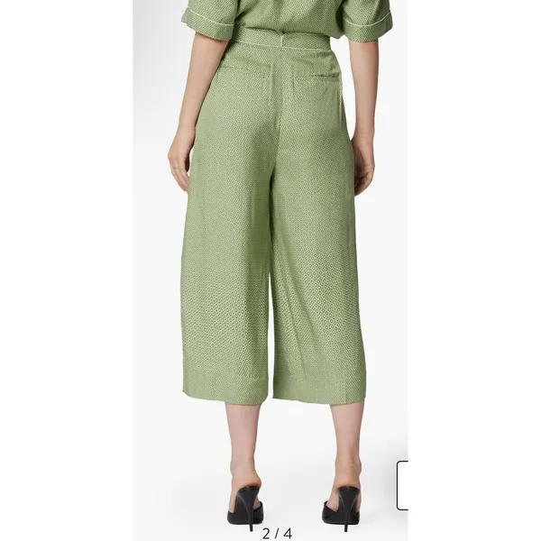 NWT $350 Equipment‎ Allete Crop Wide Leg Pants Size 0 Green Silk Viscose - Image 2