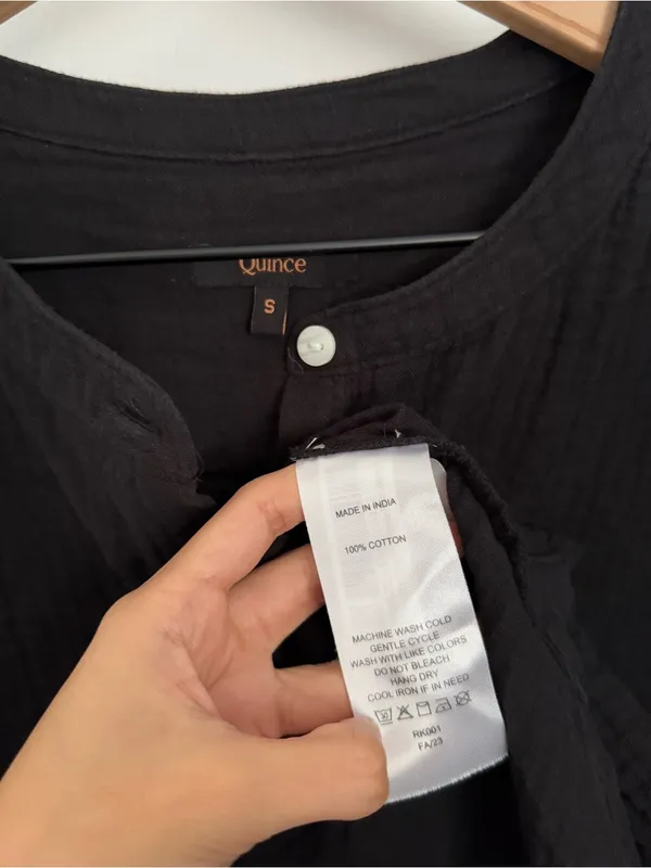 Quince Small Organic Cotton Gauze Roll Sleeve Shirt Black - Image 5