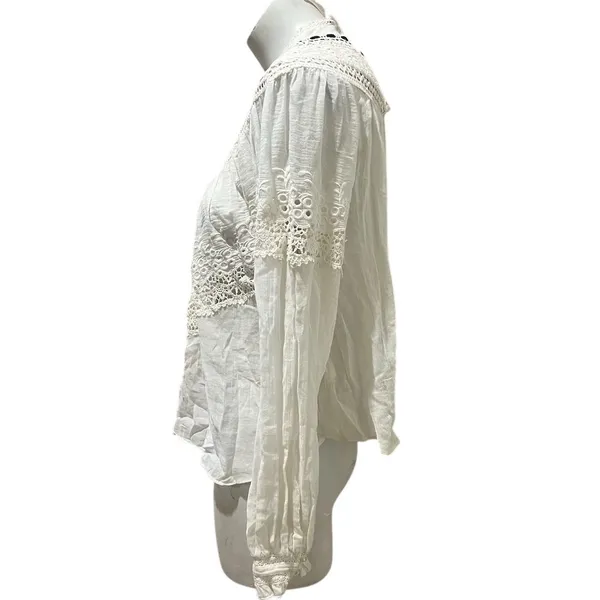 Free People Abigail Victorian Eyelet Top Ivory Blouse Size M - Image 8