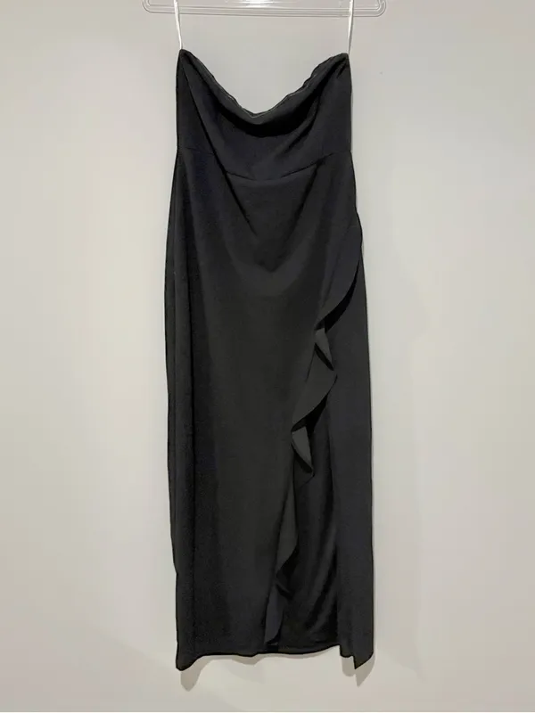 Lulus After Hours Strapless Ruffled‎ Slit Maxi Dress HL1023 Black Size XL - Image 2