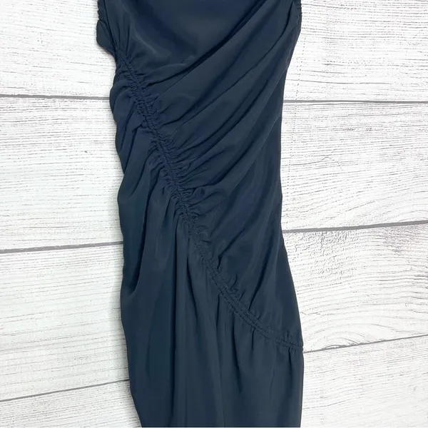 Abercrombie & Fitch Black Asymmetrical Bodycon Ruched Midi Dress Size XXS - Image 3