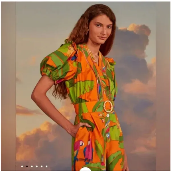 FARM RIO Orange Fresh Macaws Print Belted Romper Size‎ small - Image 2