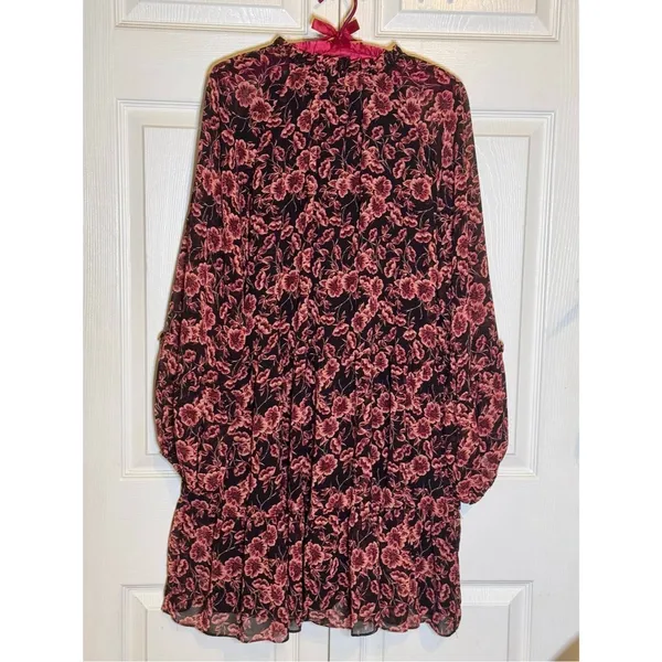 EXPRESS XL Black Mini Dress Black Rose Pink Floral Print Chiffon Flowy Flirty - Image 5