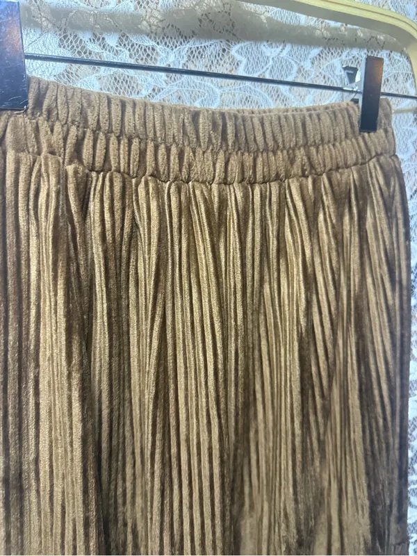 Vintage Brown Pleated Tiered Maxi Skirt small - Image 3