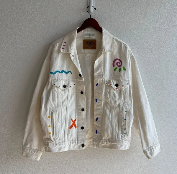 Silent Fish Vintage White Sun Face Denim Jacket - Image 2