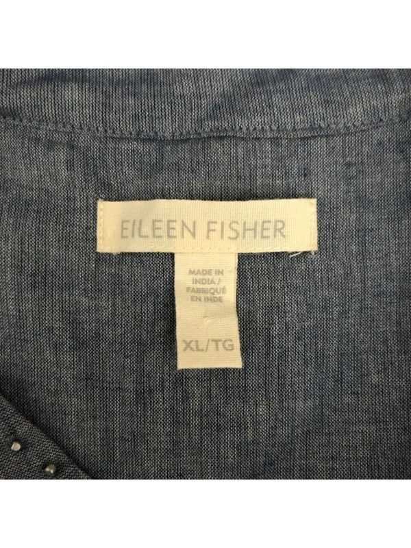 Eileen Fisher Sleeveless Button-Down Blue Tunic Dress XL Organic Cotton Studded - Image 3
