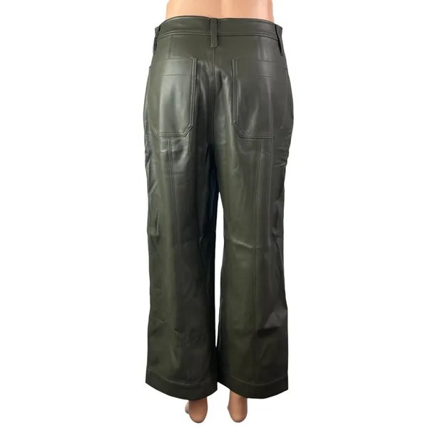 Madewell Women's Green Faux Vegan Leather High Waist Wide Leg Trousers Pants 26 - Image 2