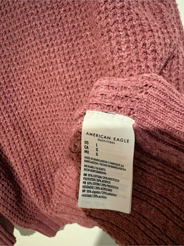 American Eagle Oversized Crew Neck Long Sleeved Waffle Knit‎ Sweater pink large - Image 4