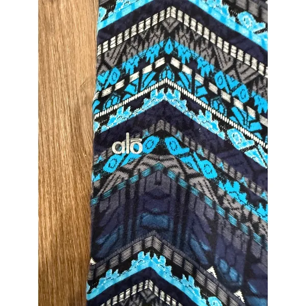 Alo Yoga Womens Blue Geometric Chevron Print Activewear Leggings Size L 3678 - Image 3