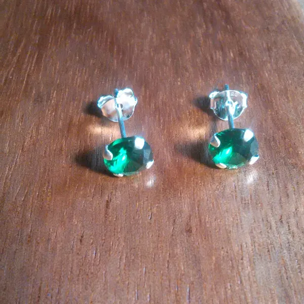 Simulated Green Diamond Sterling Silver Stud Earrings - Image 5
