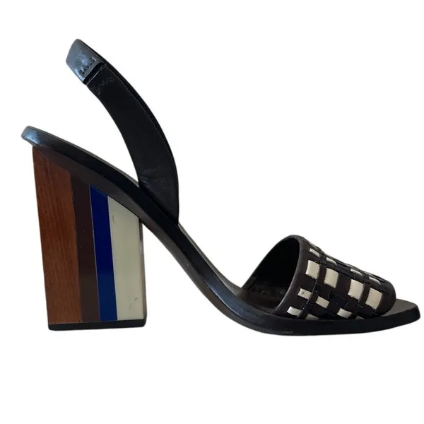 Tory Burch Emori Slingback Sandals‎ Wood Lucite Heel 8.5 - Image 2
