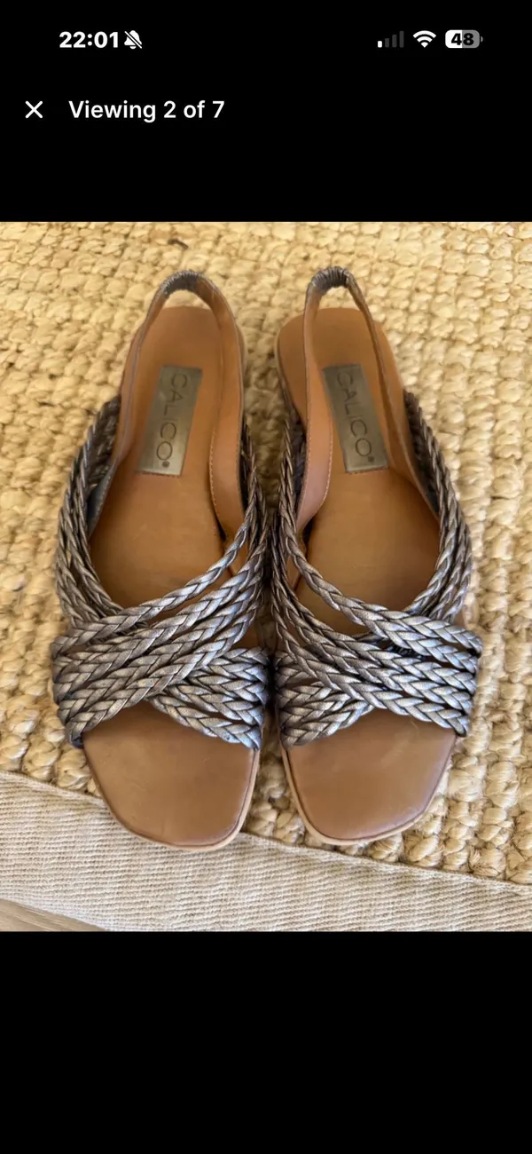 Calico Size 8 Metallic Woven Leather Slingback Sandals Square Toe - Image 3