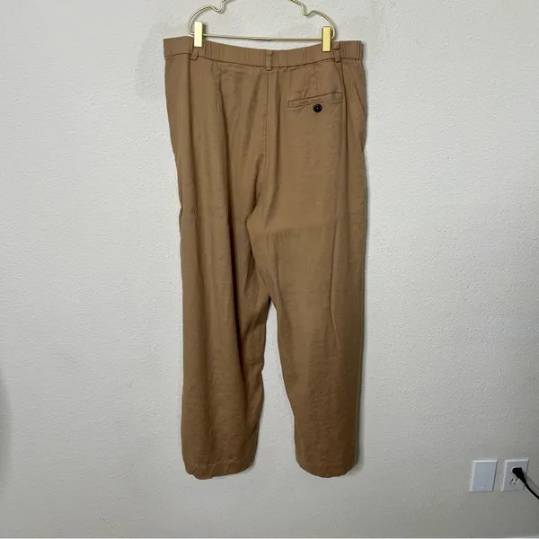 Anthropologie Avery Pleated Wide Leg Trousers‎ Linen Edition Khaki Womens Size L - Image 8